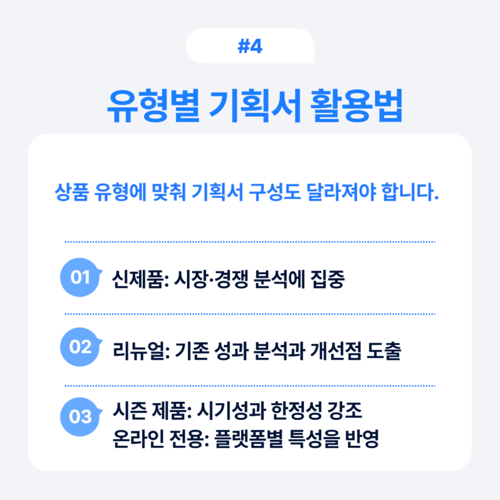 상품 유형별 기획서 활용법 인포그래픽, 신제품과 리뉴얼 전략 차이점