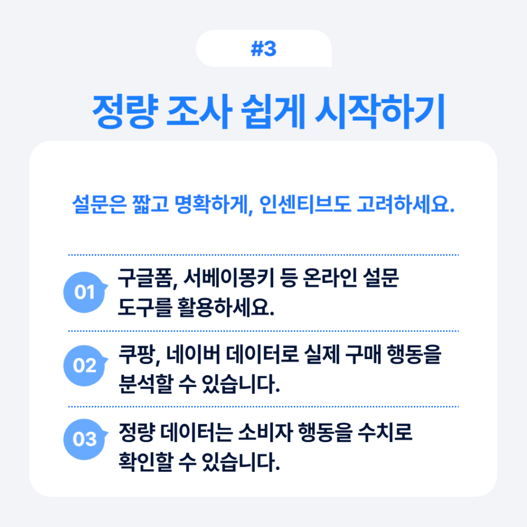 정량적 소비자 조사 시작 방법 인포그래픽