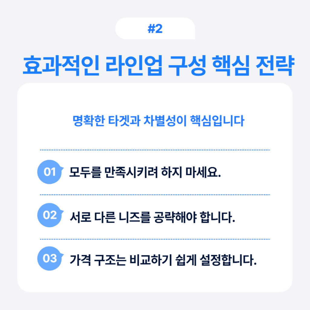 효과적인 상품 라인업 구성 3가지 핵심 전략: 타겟 설정, 차별화된 니즈 공략, 전략적 가격 구조