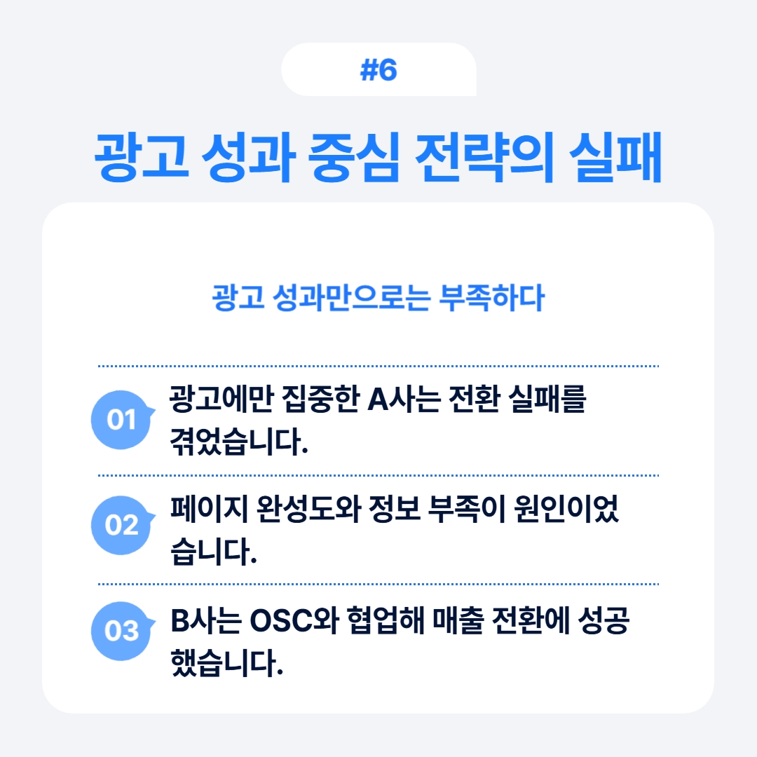 광고 성과에만 집중한 경우 발생할 수 있는 전환에 대한 실패 사례.