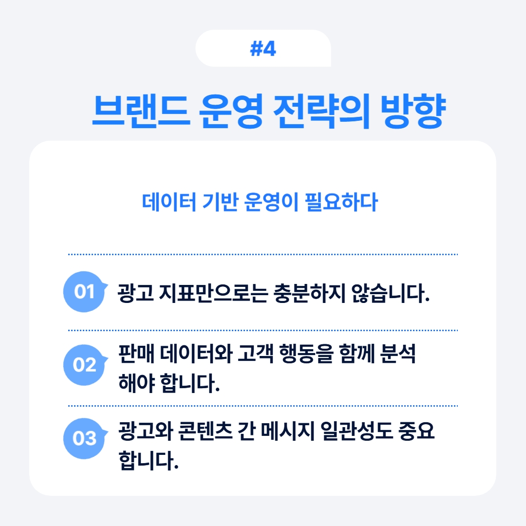 브랜드 운영 전반에 걸쳐 데이터 기반으로 진행해야 하는 전략에 대한 내용.