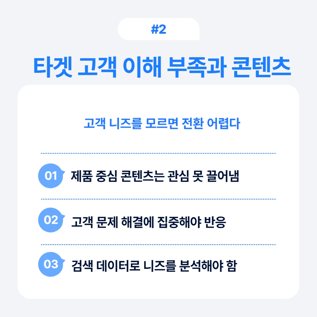고객 니즈를 이해하지 못하면 효과적인 콘텐츠 제작이 어려워집니다.