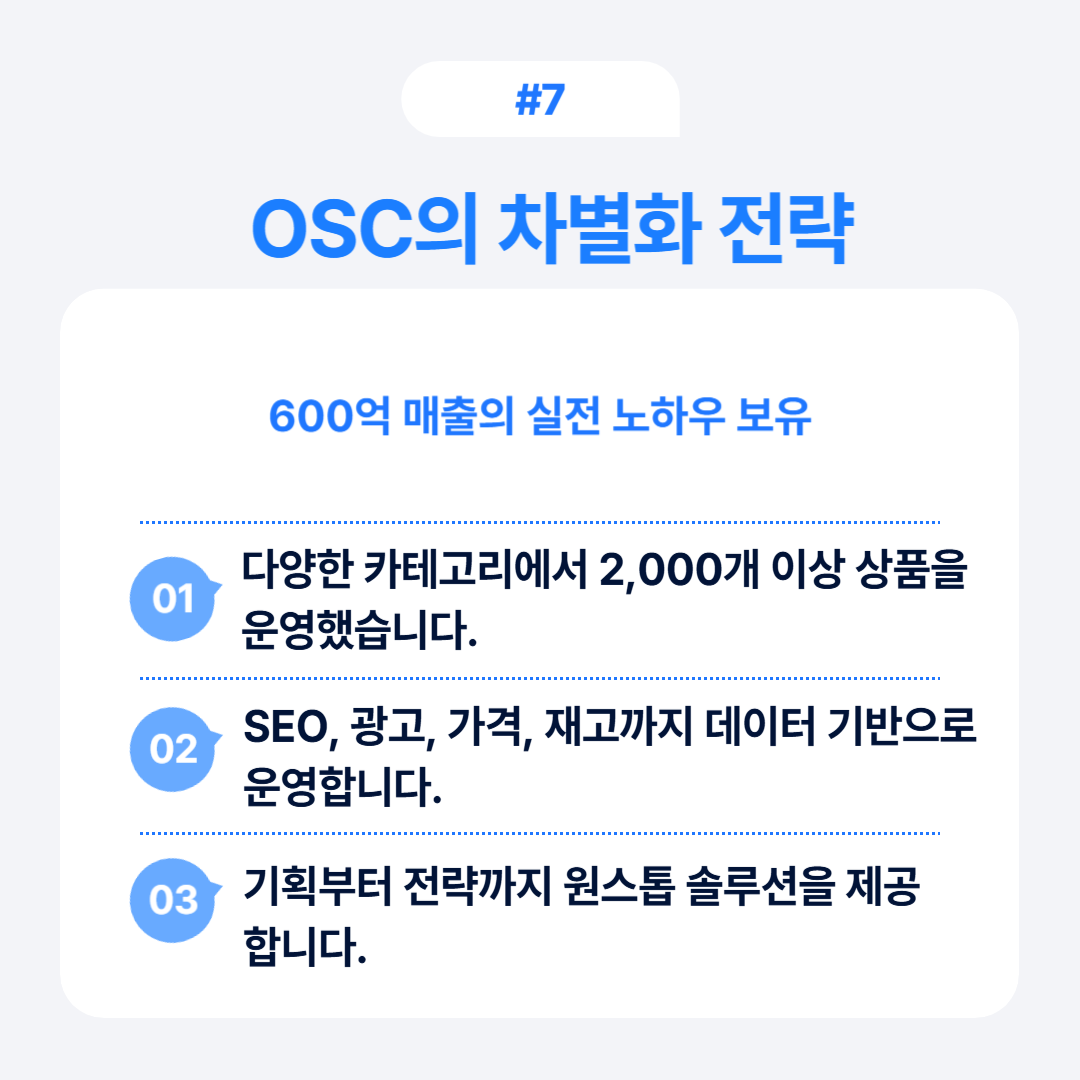 OSC의 전략을 통해 600억 매출을 달성한 사례입니다.