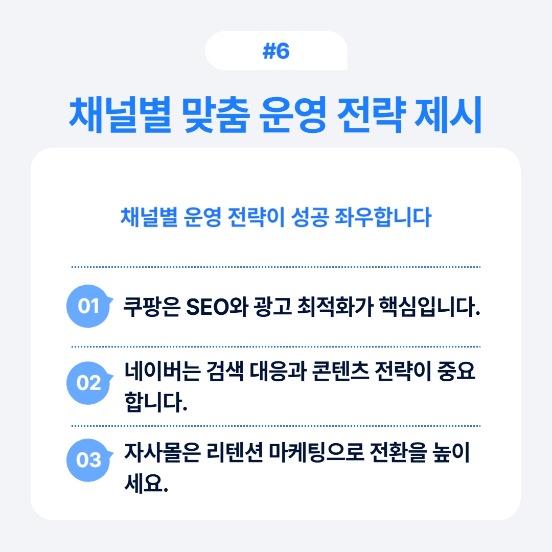 각 채널에 맞는 운영 전략과 최적화 방법을 제시한다.
