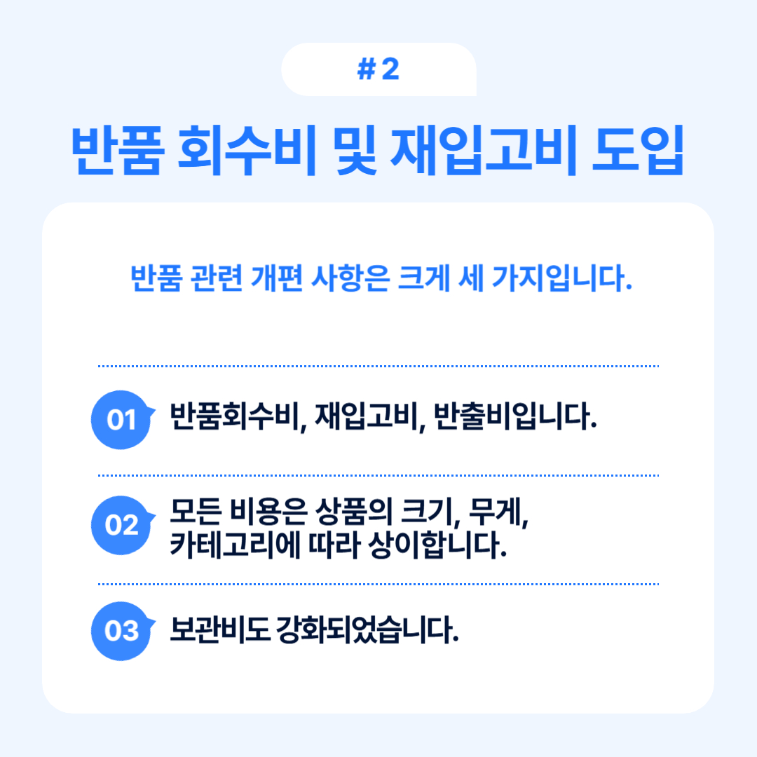 반품 관련 비용 및 새로운 재입고비 도입에 대한 정보