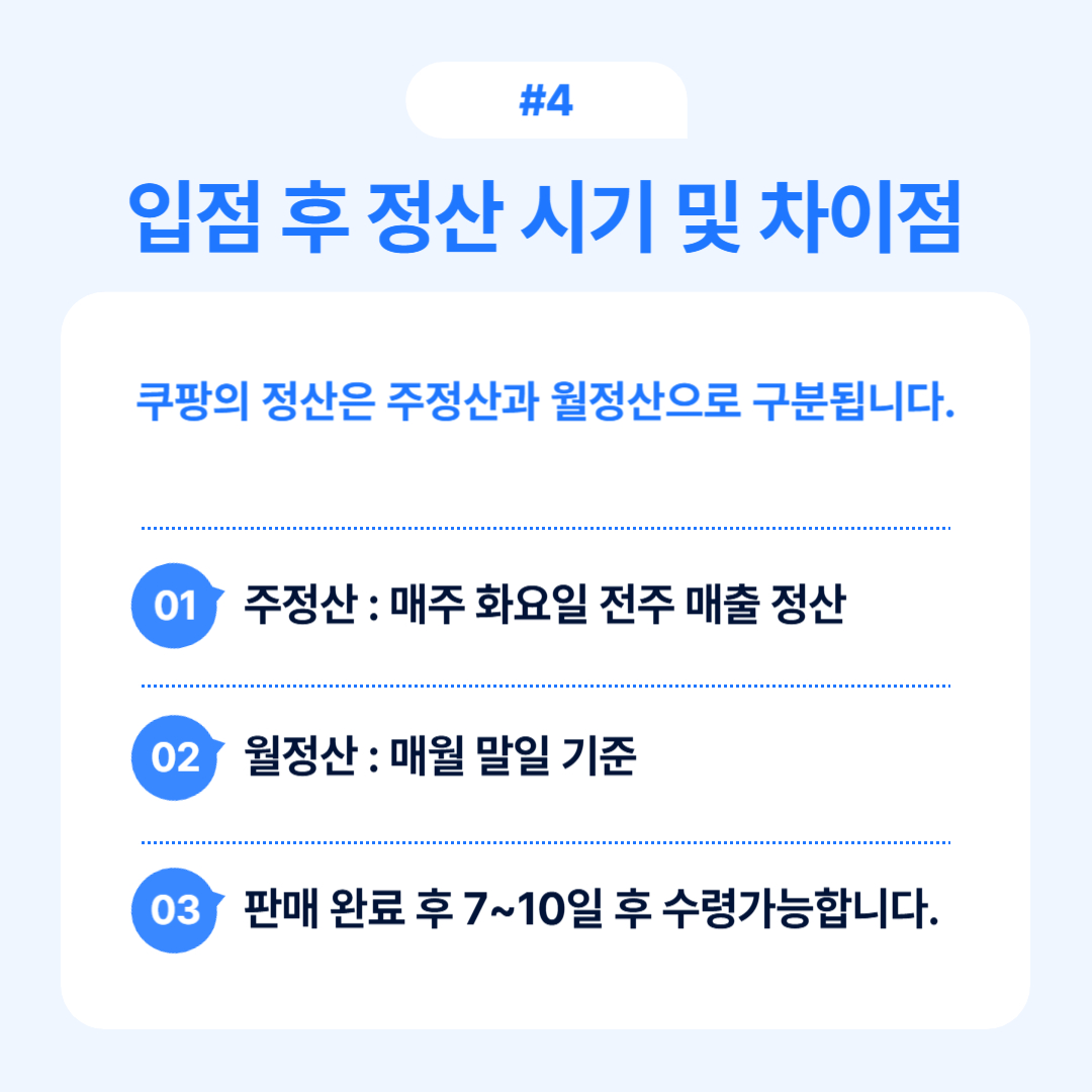 입점 후 정산 시기 및 주정산과 월정산의 차이점 설명
