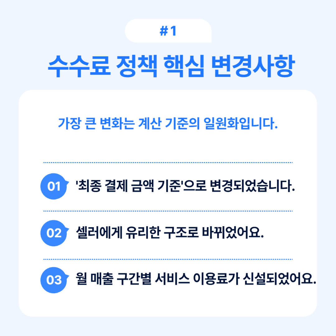 수수료 정책의 주요 변경 내용에 대한 정보를 담은 이미지입니다.