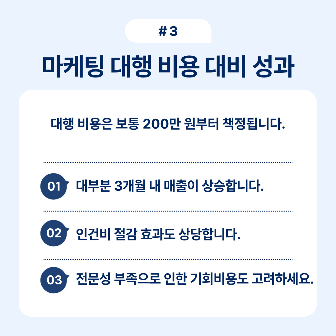 마케팅 대행 비용 대비 성과를 평가하는 기준을 설명합니다.