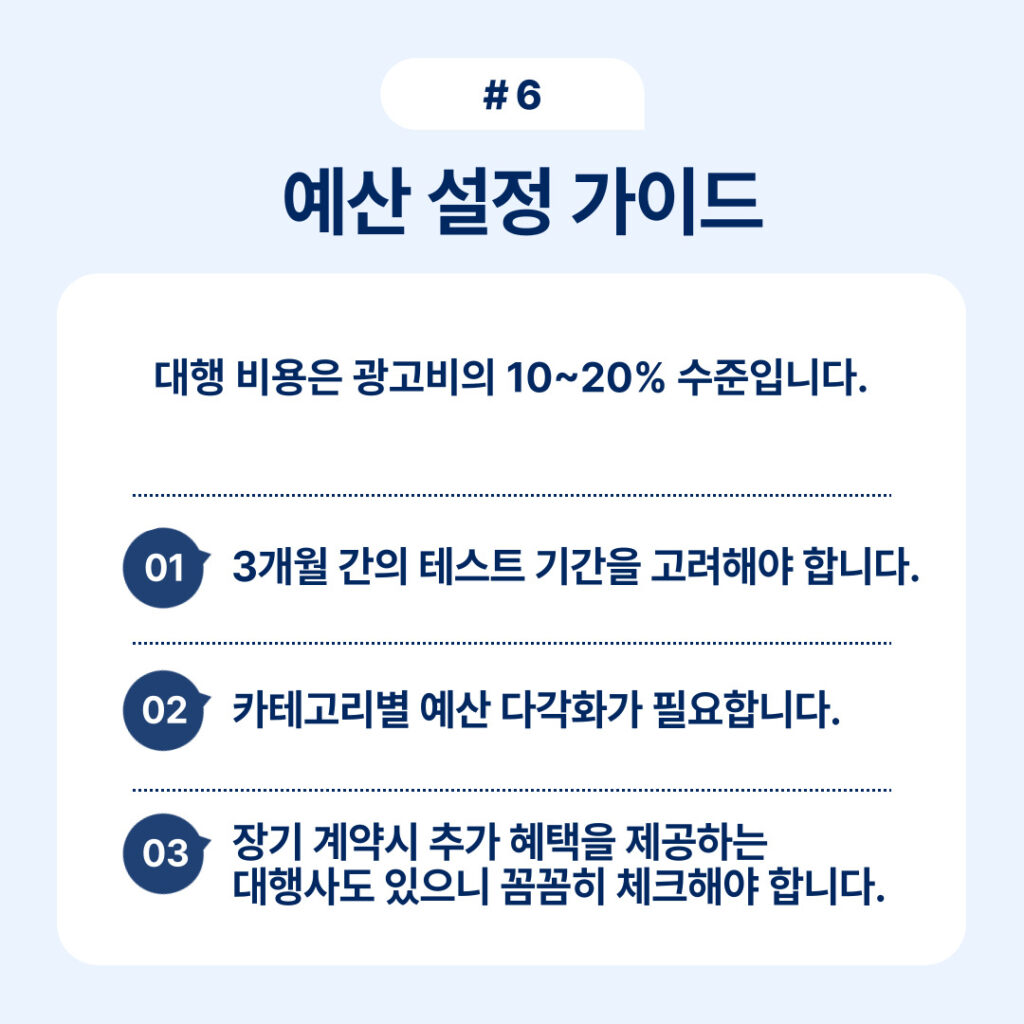 대행 비용의 비율을 설정하는 예산 설정 가이드의 중요성을 강조하는 내용입니다.