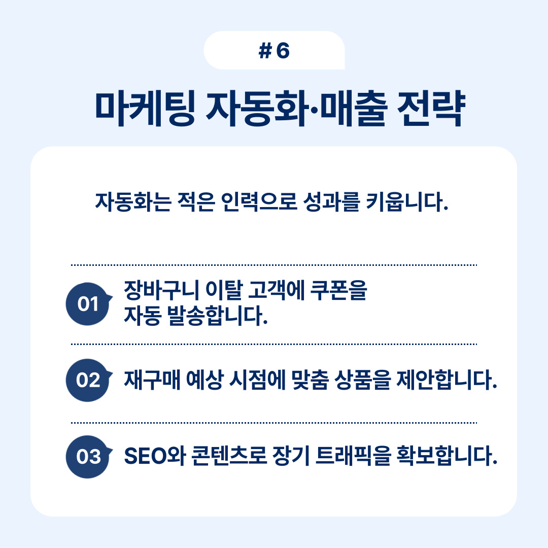 자사몰 제작 성공 전략 2025 6 마케팅 자동화와 매출 전략, 고객 관리를 어떻게 할지에 대한 방법.