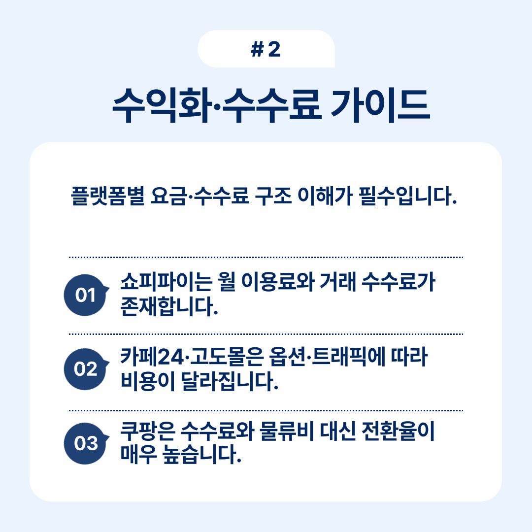 2025 이커머스 플랫폼 선택 가이드 2 플랫폼별 수익화와 수수료 구조에 대한 가이드를 제공합니다.