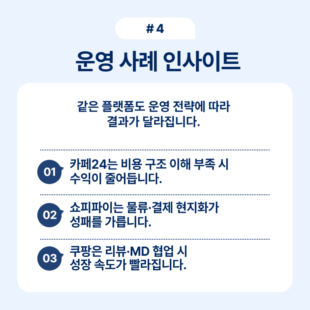 2025 이커머스 플랫폼 선택 가이드 4 같은 플랫폼 운영 전략에 따라 다르게 나타나는 인사이트를 분석합니다.