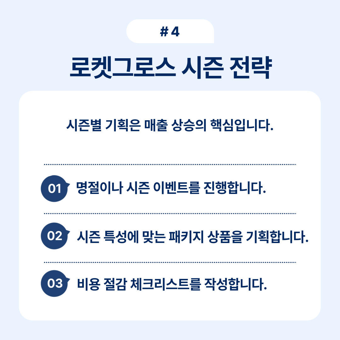 로켓그로스의 시즌별 기획이 매출 상승에 미치는 영향에 대해 설명하는 내용.
