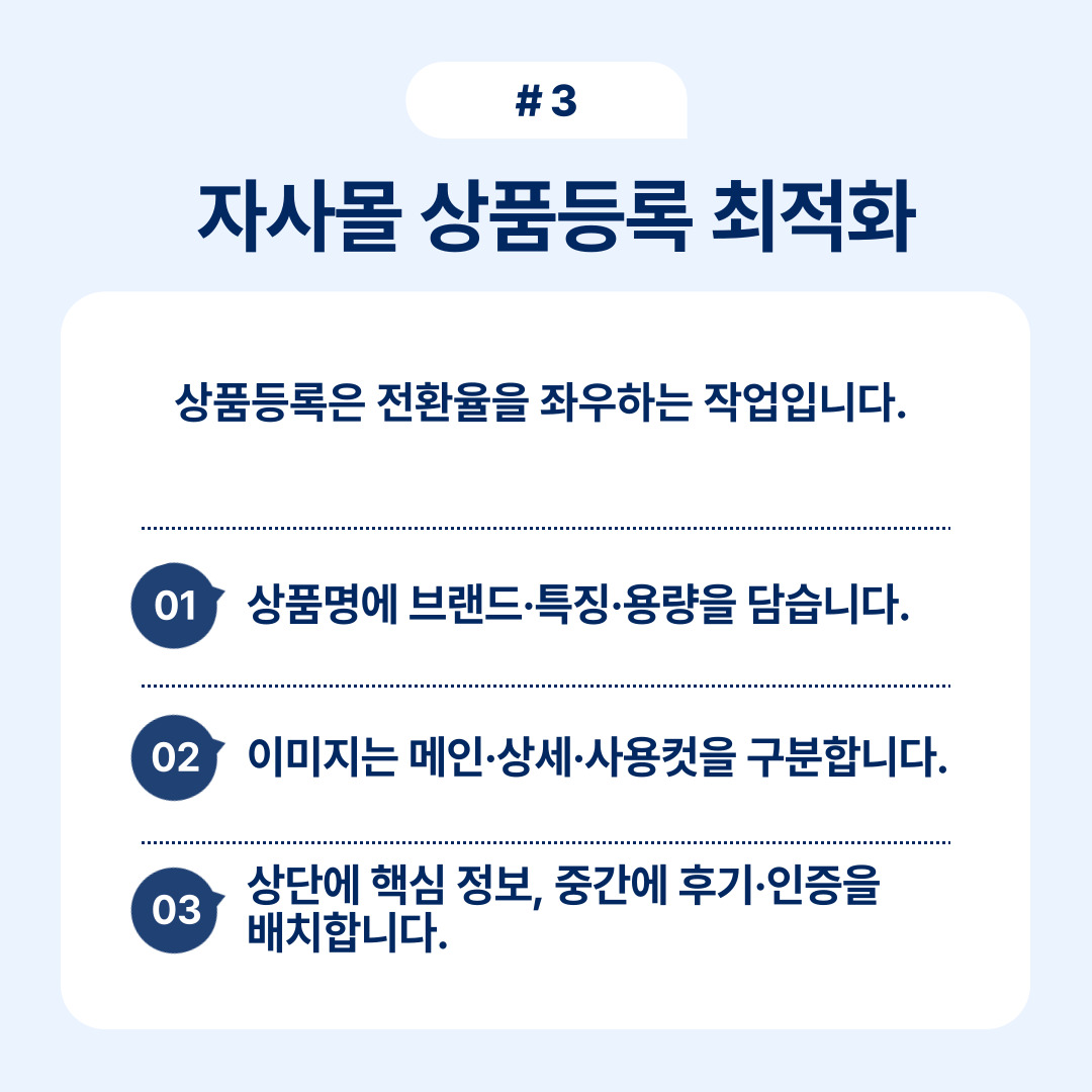 자사몰 상품등록 최적화, 상품명과 이미지 관리 방법.