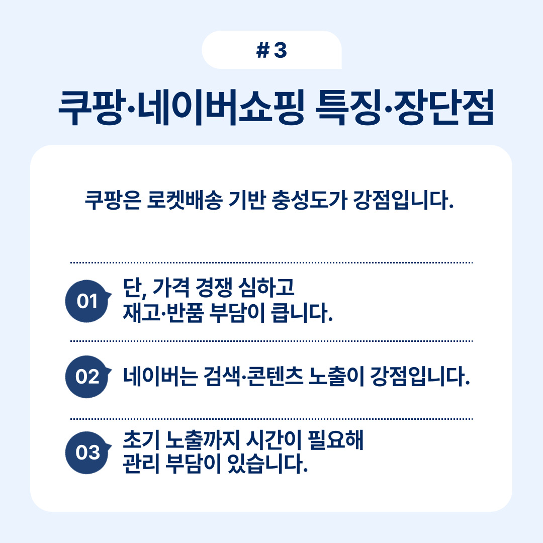쿠팡과 네이버 쇼핑의 특징 및 장단점에 대한 내용으로 경쟁력 분석.