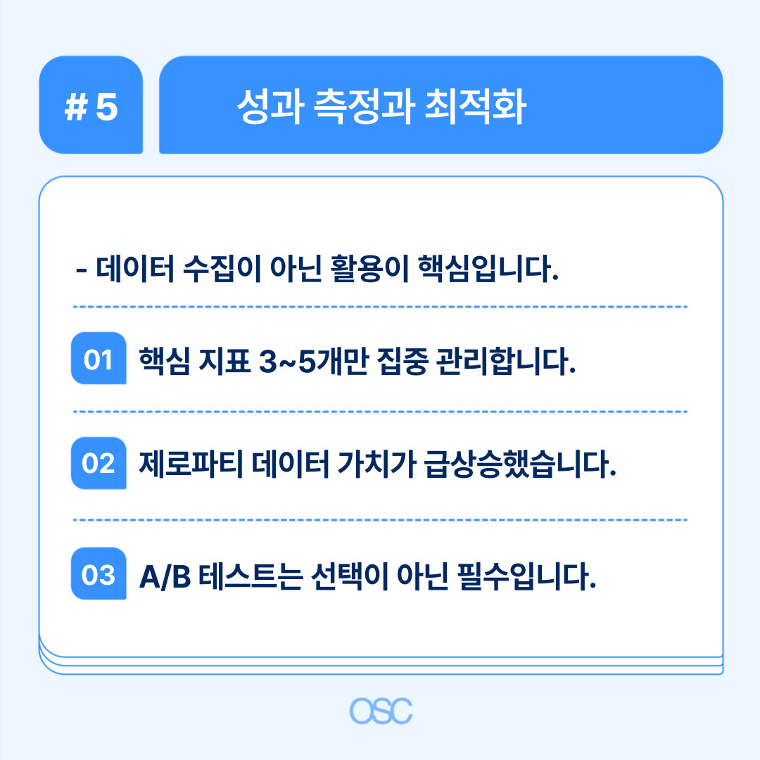 성과 측정 및 최적화를 위한 데이터 활용의 중요성에 대한 설명을 담고 있습니다.