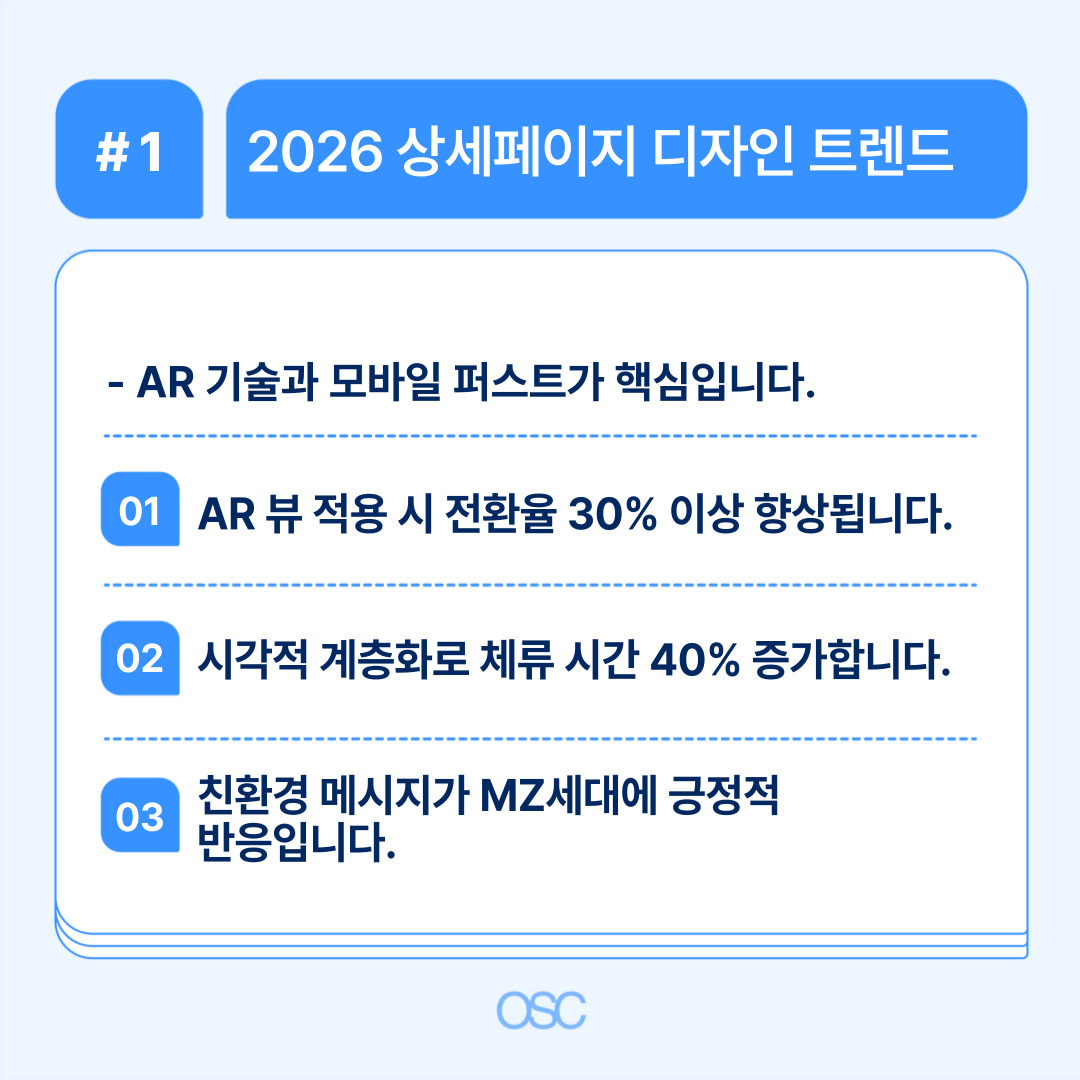 2026년 상세페이지 디자인 트렌드에 관한 정보로 AR 기술과 모바일 퍼스트에 대해 설명합니다.