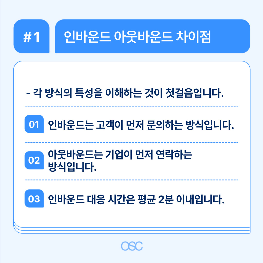 인바운드와 아웃바운드 방식의 특성을 비교한 내용.