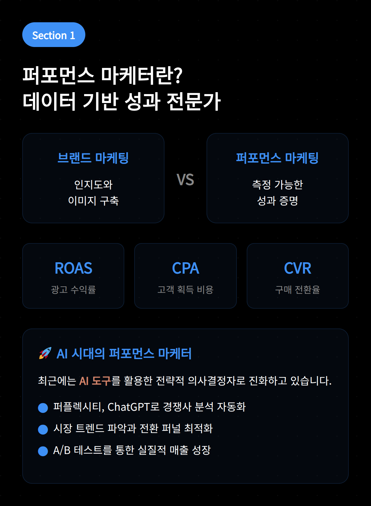 퍼포먼스 마케팅 전략의 개요를 설명하는 이미지