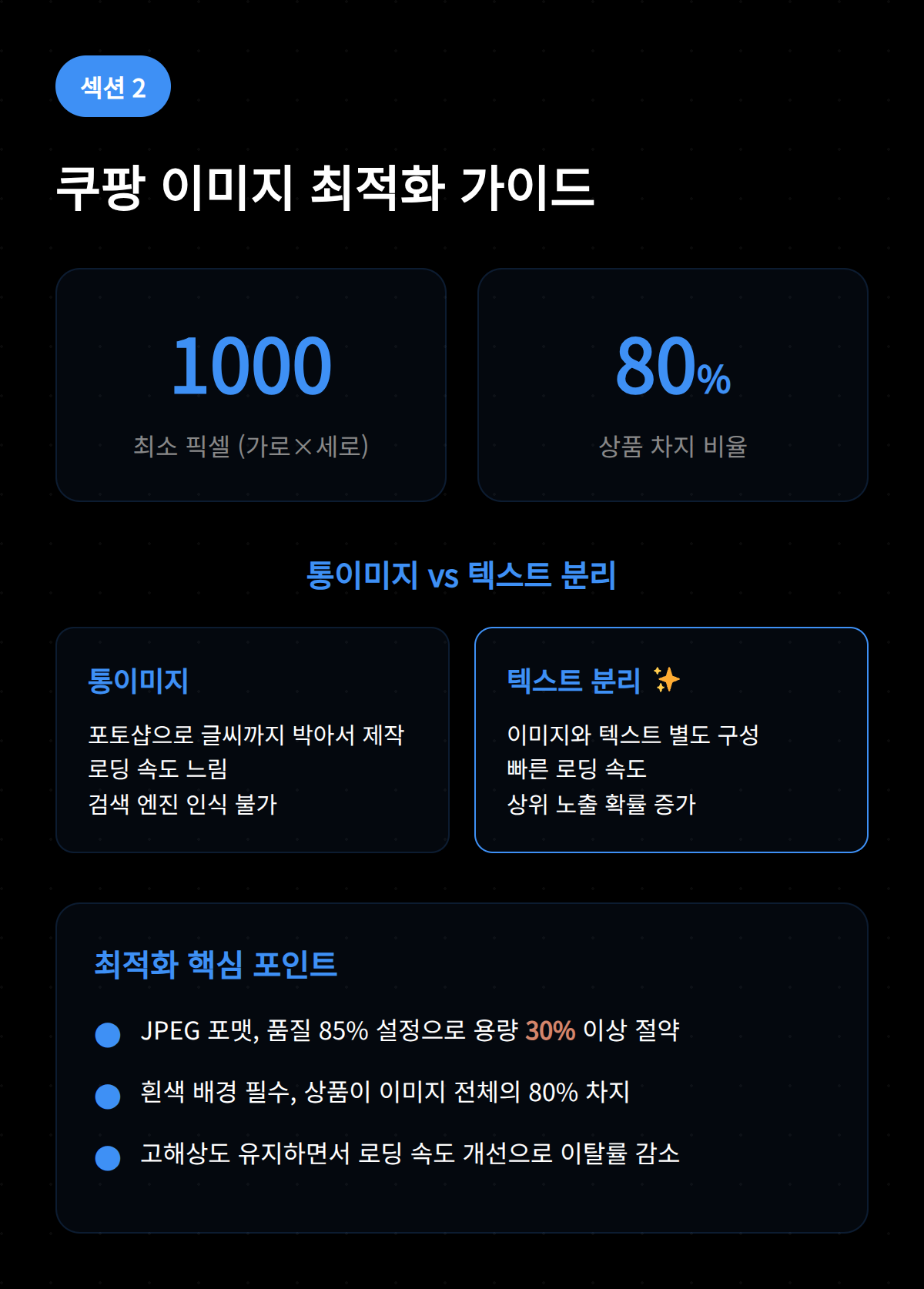 상세 페이지 디자인 10가지 체크리스트 OSC 2 쿠팡 이미지 최적화의 중요성과 최적의 품질을 이야기하는 이미지