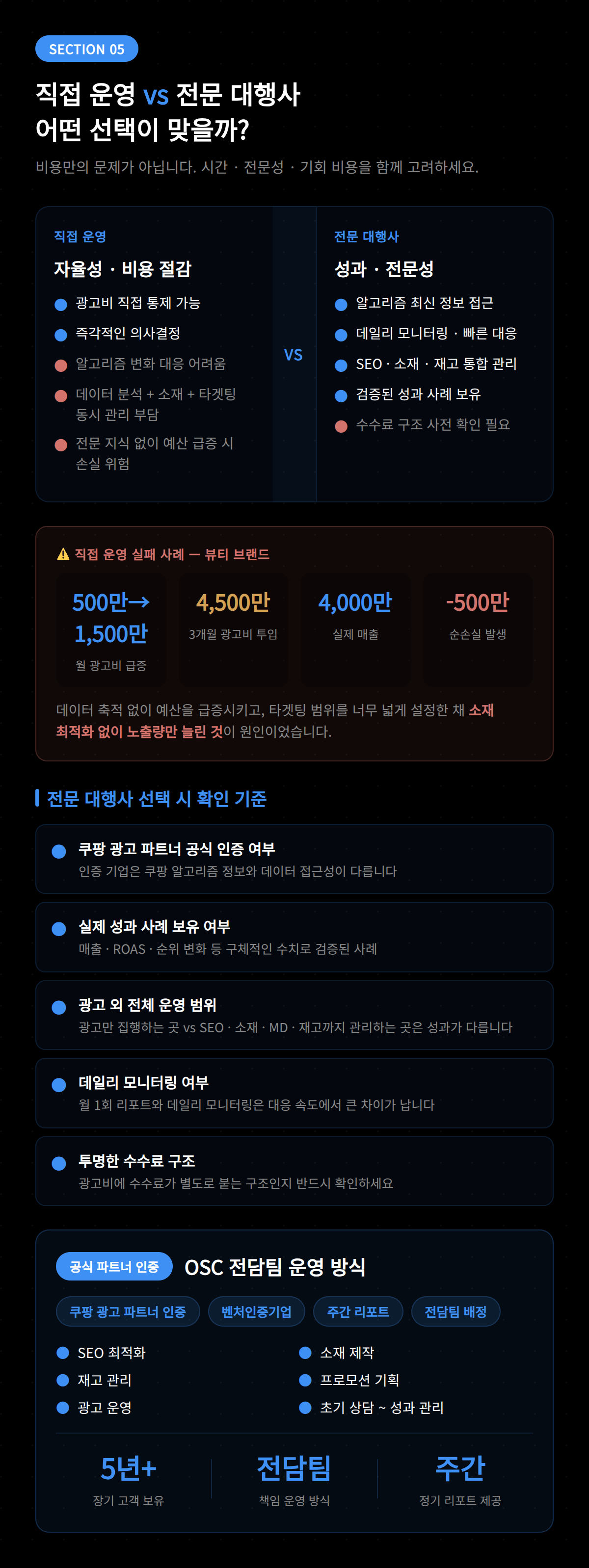 쿠팡 배너 광고 소재 등록 및 디자인 가이드라인을 보여주는 관리 화면