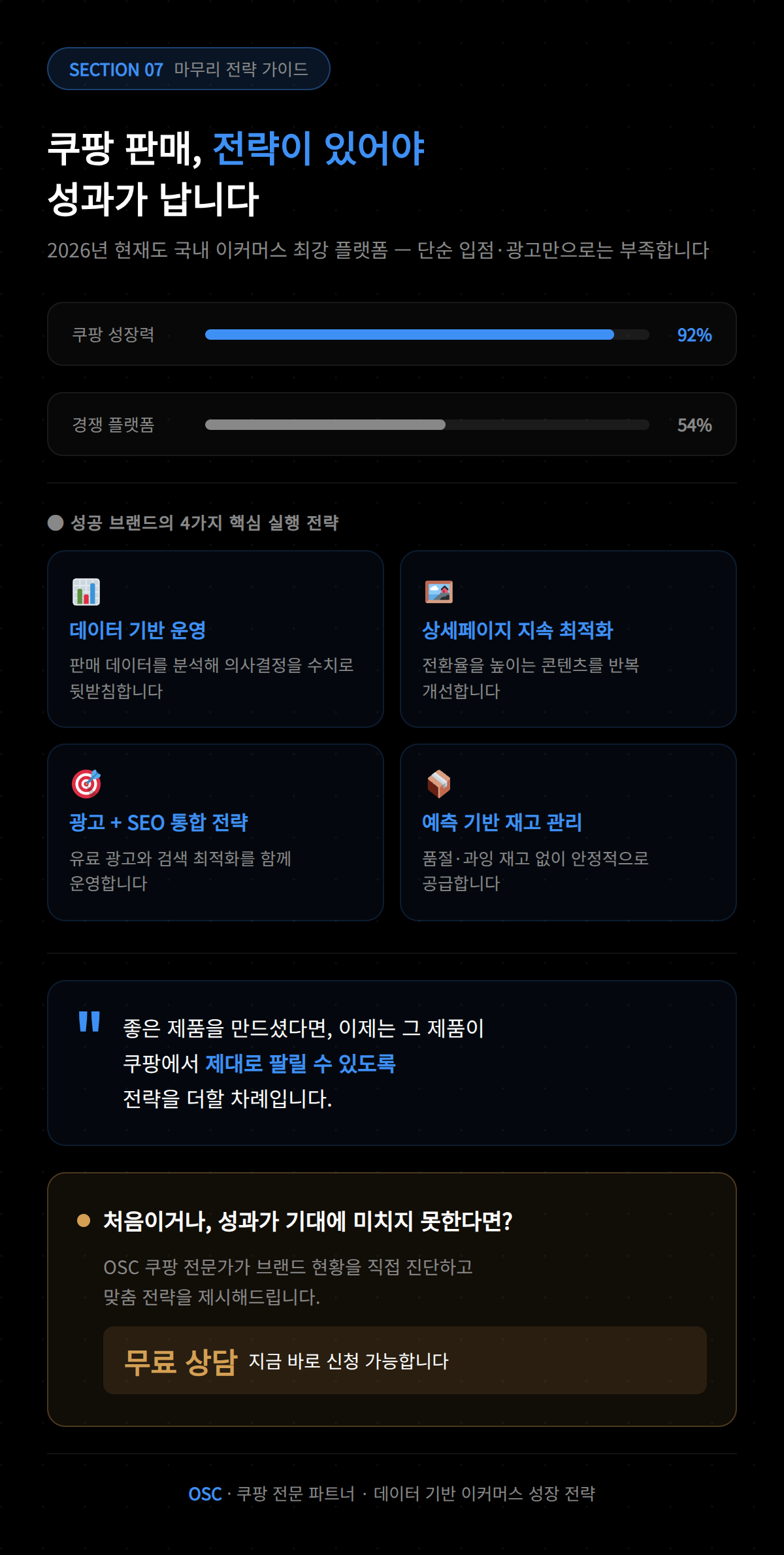 쿠팡 판매 성과를 높이기 위한 광고 집행 및 노출 최적화 전략 화면