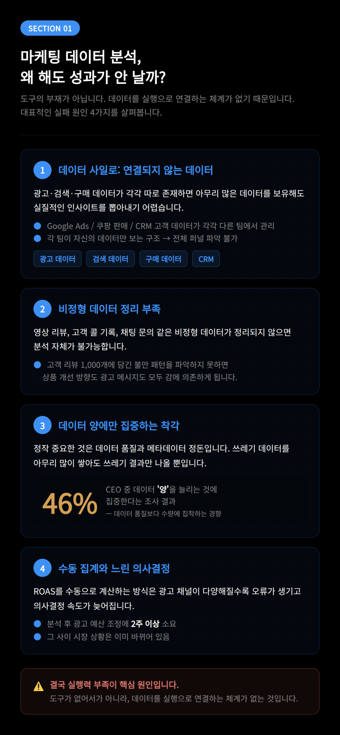마케팅 데이터 분석에서 연결되지 않은 데이터를 설명하는 부분을 담고 있습니다.