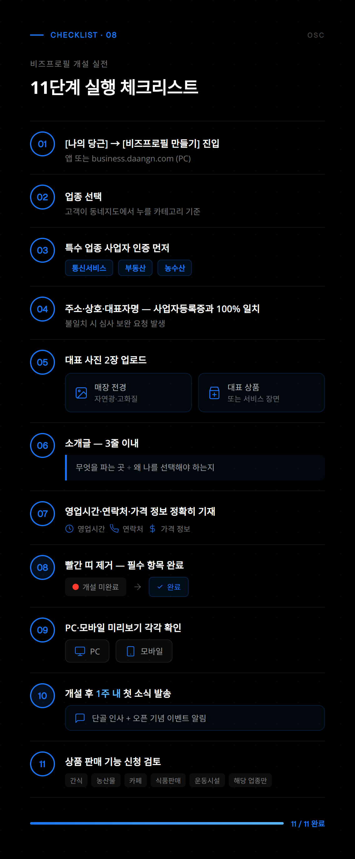 당근 비즈프로필 완성 화면으로 지역 주민에게 노출되는 최종 업체 페이지 구성을 보여주는 예시