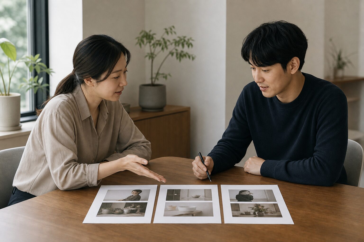 쿠팡·메타 광고 캠페인 유형별 리포트를 함께 검토하는 두 명의 커머스 운영팀 협업 컷
