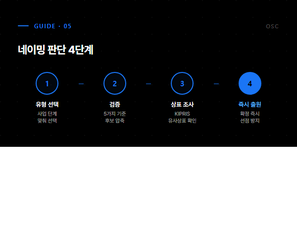 네이밍 판단 4단계 - 유형선택, 검증, 상표조사, 즉시출원