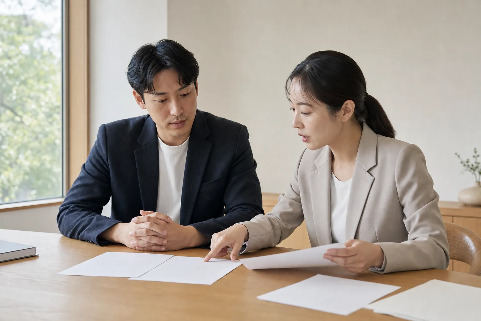 광고대행사 고르는 법: 수수료 구조·피해 체크리스트 총정리 1 밝은 사무실에서 매체 계획서를 함께 검토하는 광고대행사 동료 두 명