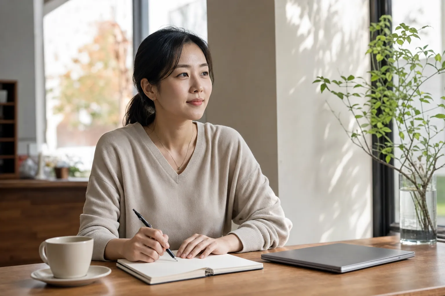 블로그 마케팅 완전 정리: C-Rank·D.I.A+ 상위노출과 전환 1 밝은 책상에서 블로그 글을 손으로 초안하는 소상공인