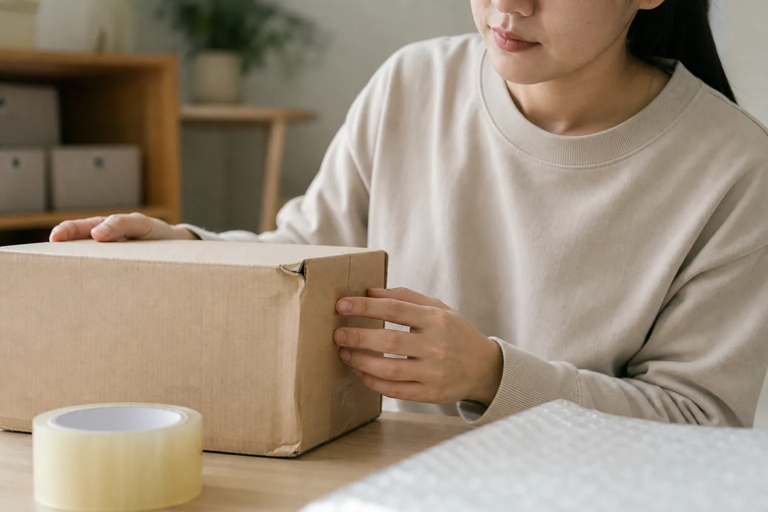 제품 패키지 디자인, 포장부터 바꾸면 티가 안 납니다 3 배송 상자의 찌그러진 모서리를 점검하는 손 클로즈업