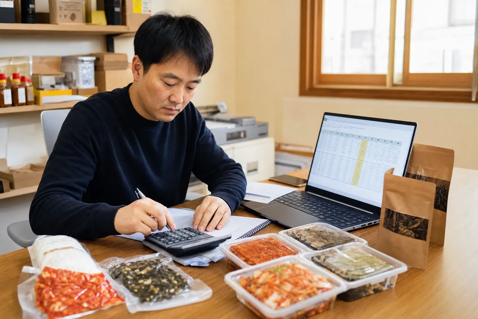 식품 쿠팡 수수료, 신선식품 반품 리스크부터 보세요 3 계산기로 판매가를 역산하는 손 클로즈업