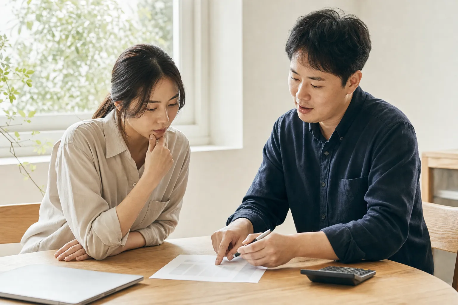 회의 테이블에서 손익 계산 워크시트를 함께 검토하는 판매자와 운영 자문