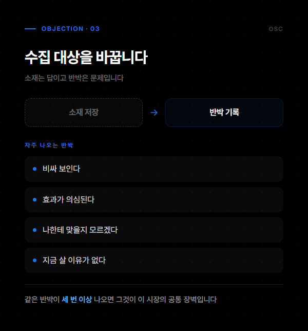 인스타 광고 벤치마킹, 저장할 것은 반박입니다 3 광고가 처리하는 반박 유형을 수집해 공통 장벽을 찾는 방법을 정리한 도표