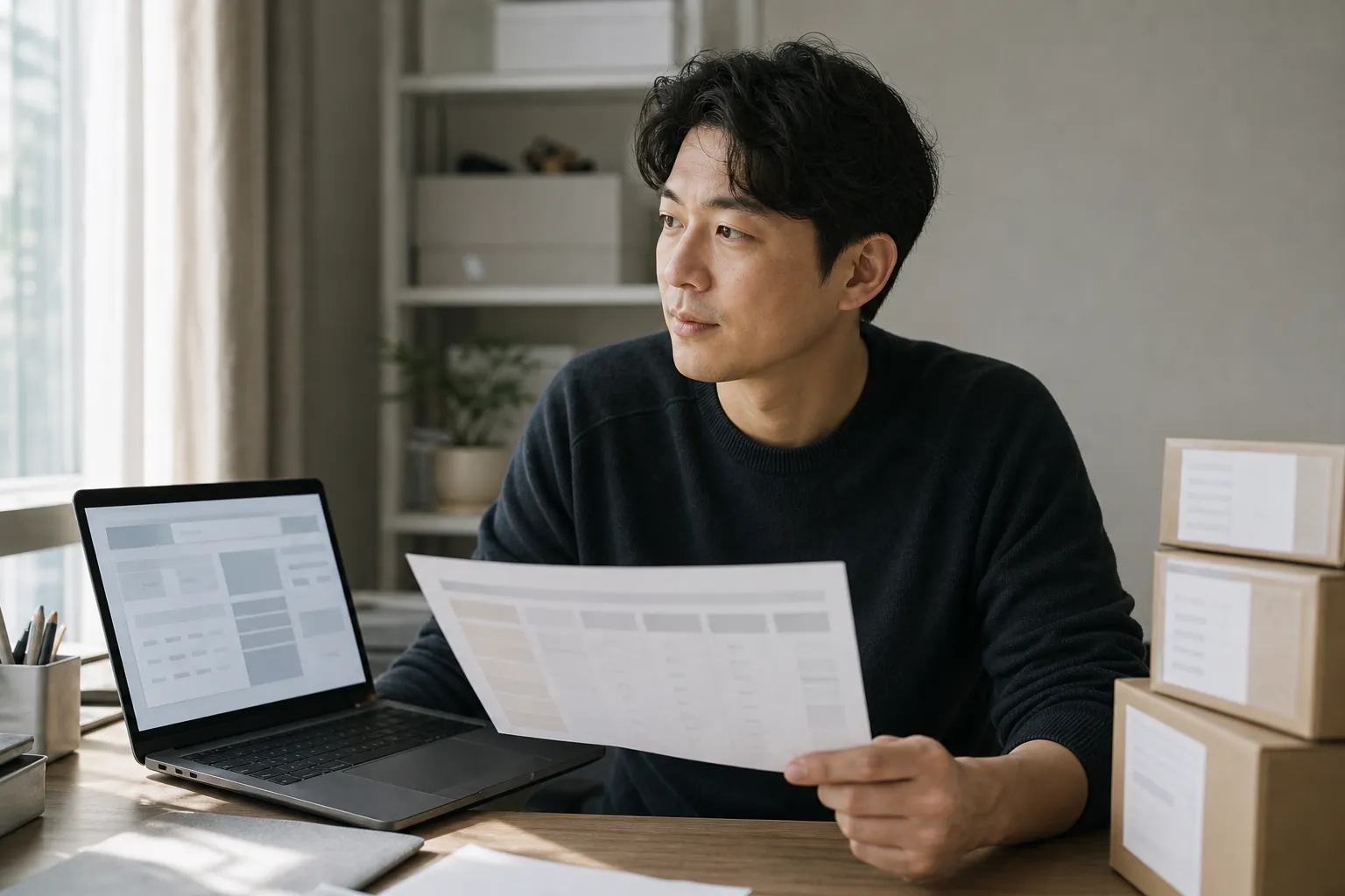 마켓플레이스 수수료 자료를 검토하는 스몰 브랜드 운영자