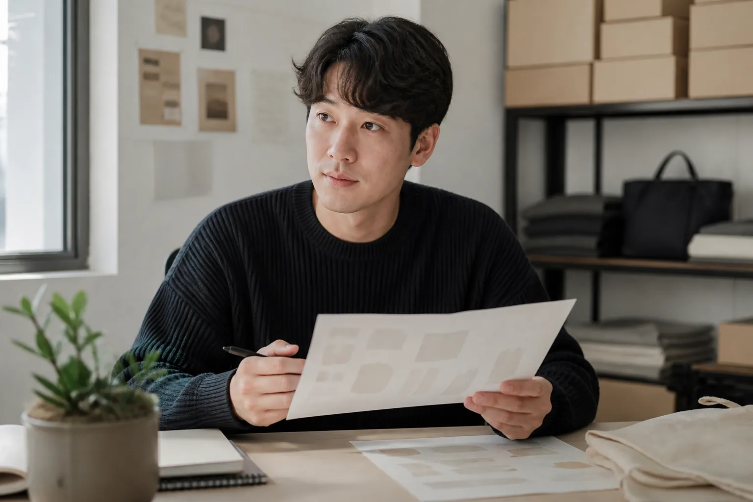 고객 명단을 확인하며 관리 방식을 점검하는 대표