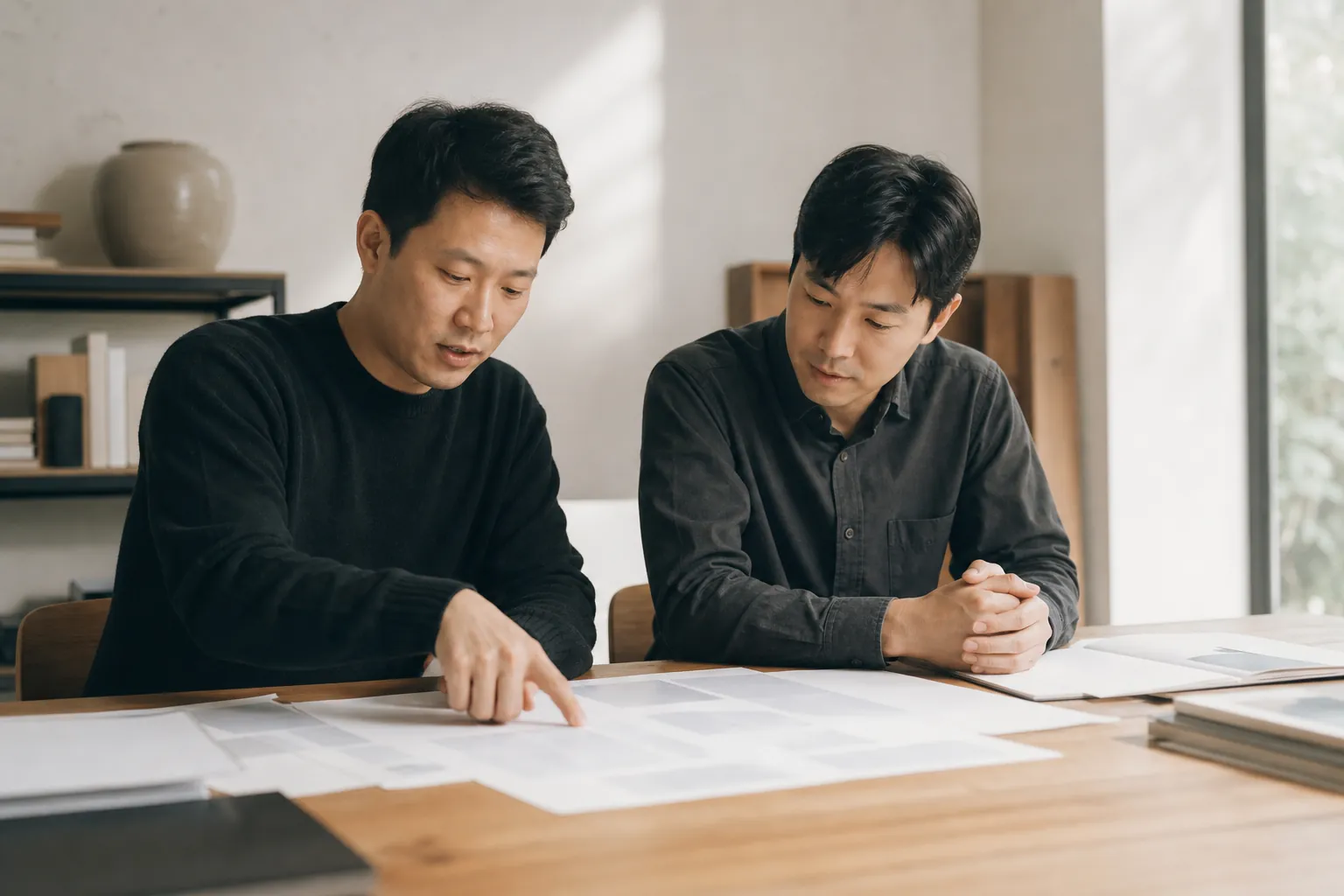 여러 견적서를 함께 비교하는 두 운영자