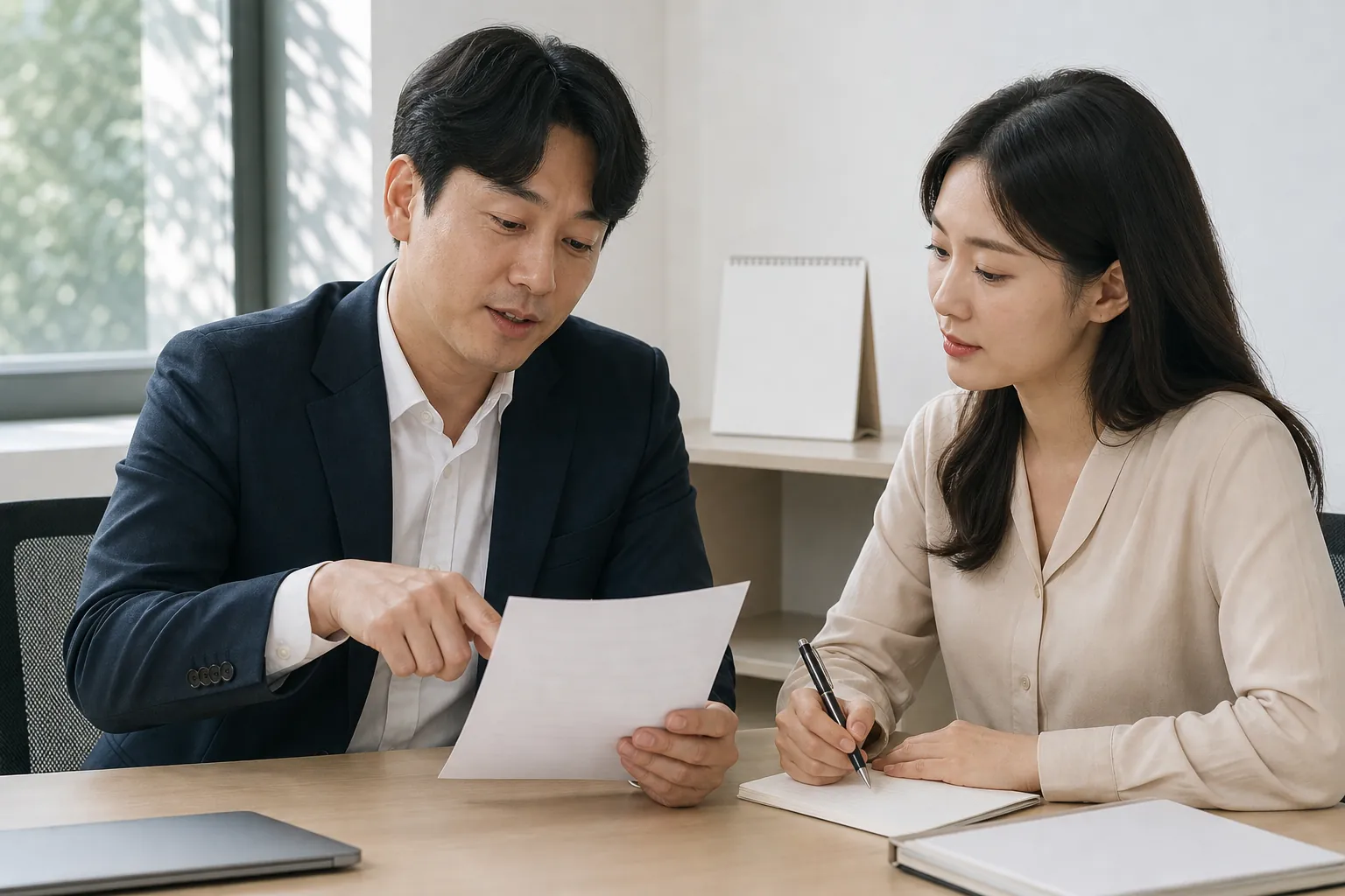 계약 조항을 함께 검토하는 두 운영자