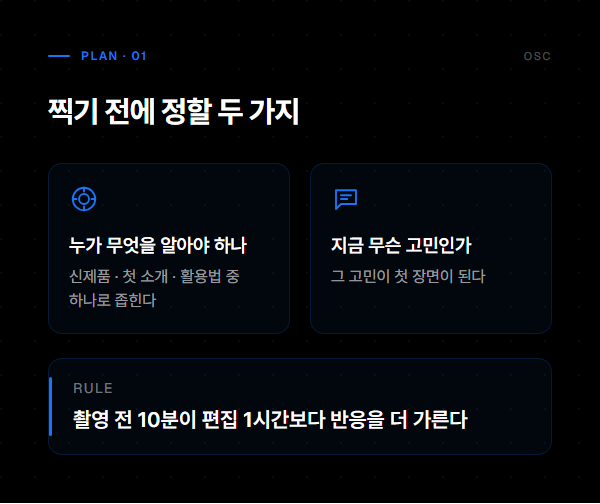 찍기 전에 정할 두 가지: 누가 무엇을 알아야 하는지, 지금 무슨 고민인지