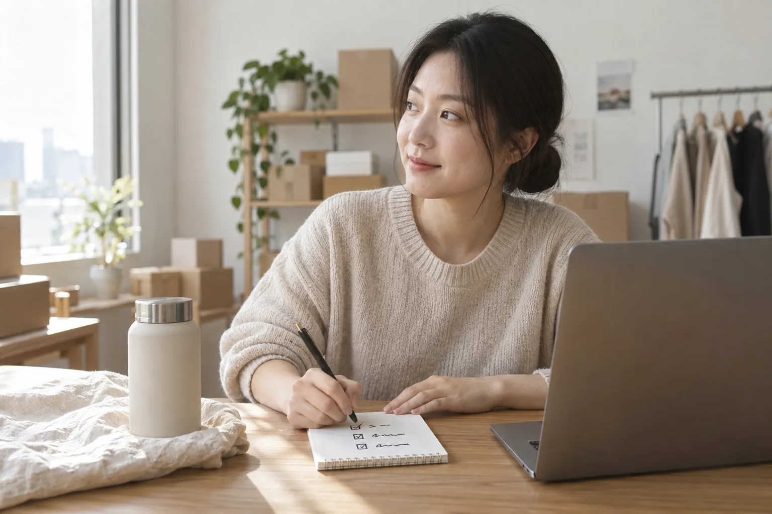 쿠팡 SEO 최적화 방법, 태그보다 카테고리부터 2 셀러가 사무실 책상에서 상품 하나를 옆에 두고 종이 체크리스트의 네 칸을 하나씩 확인하며 등록 정보를 정리하는 장면