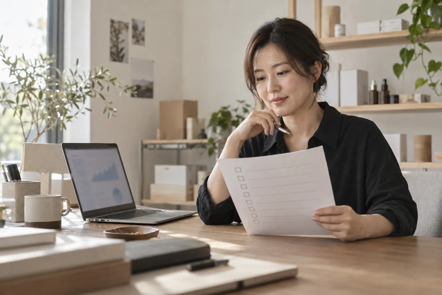 체크리스트를 확인하며 세팅을 준비하는 브랜드 대표