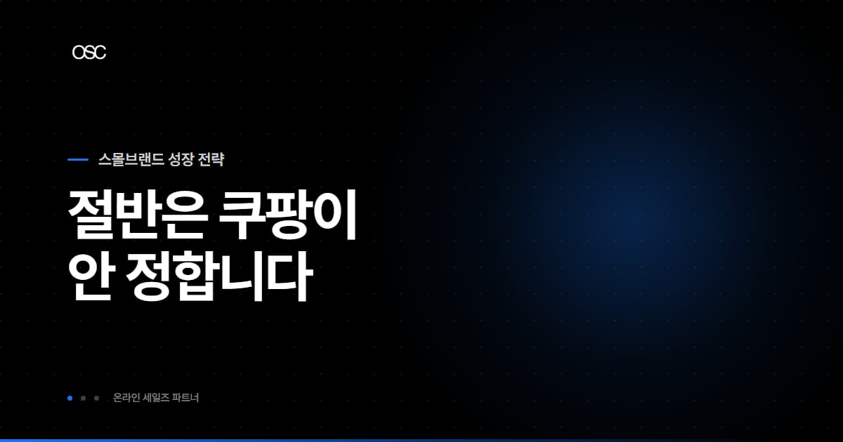 절반은 쿠팡이 안 정한다는 문구가 담긴 스몰브랜드 성장 전략 시리즈 대표 이미지