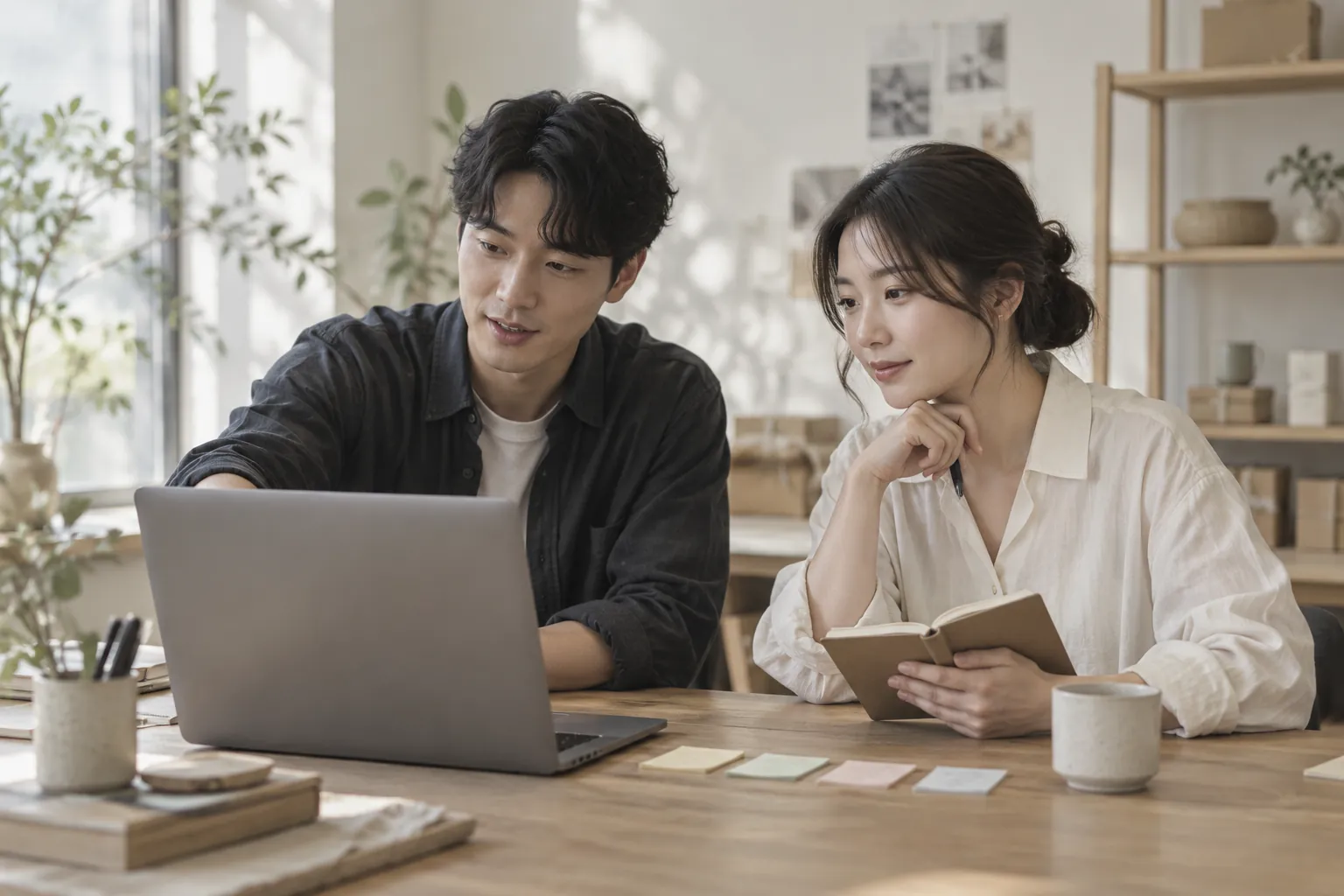 네이버 파워링크 품질지수 종료, 보고서 옛 숫자 확인 4 대표와 마케터가 노트북 화면을 함께 보며 점검 순서를 정리하는 모습